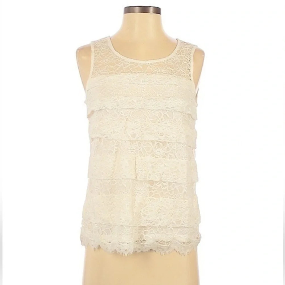 Ann Taylor Cream Off White Tiered Layered Lace Sleeveless Top Blouse Size XS NWT